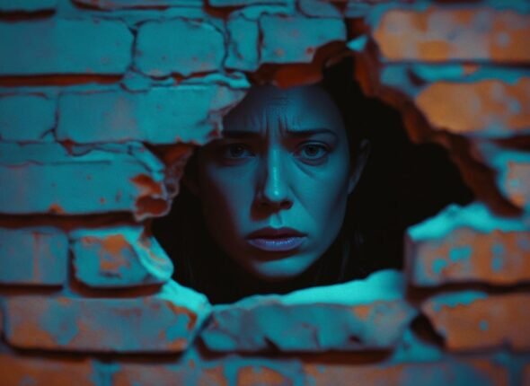 PESSOA TRISTE VENDO POR BRECHA NA PAREDE